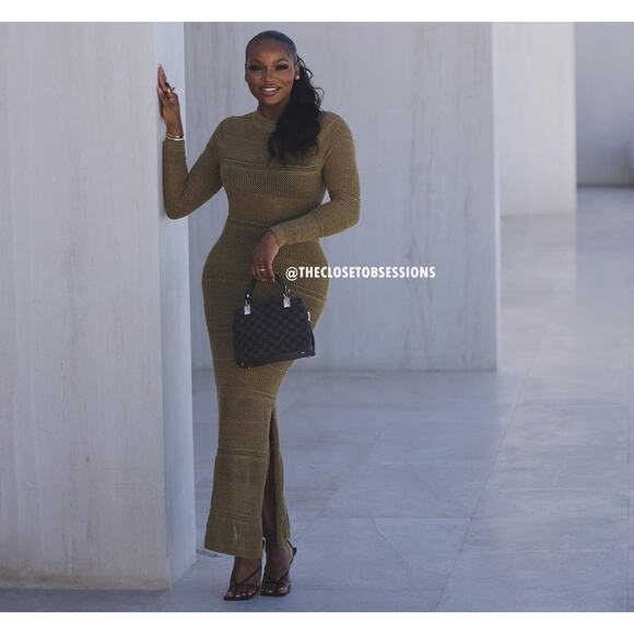 MANGO Long Knit Openwork Maxi Dress 🤎✨ NWT - Picture 11 of 16